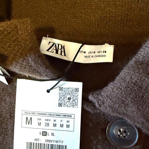 Zara chocolate brown 100% wool cardigan NWT - Picture 6 of 10